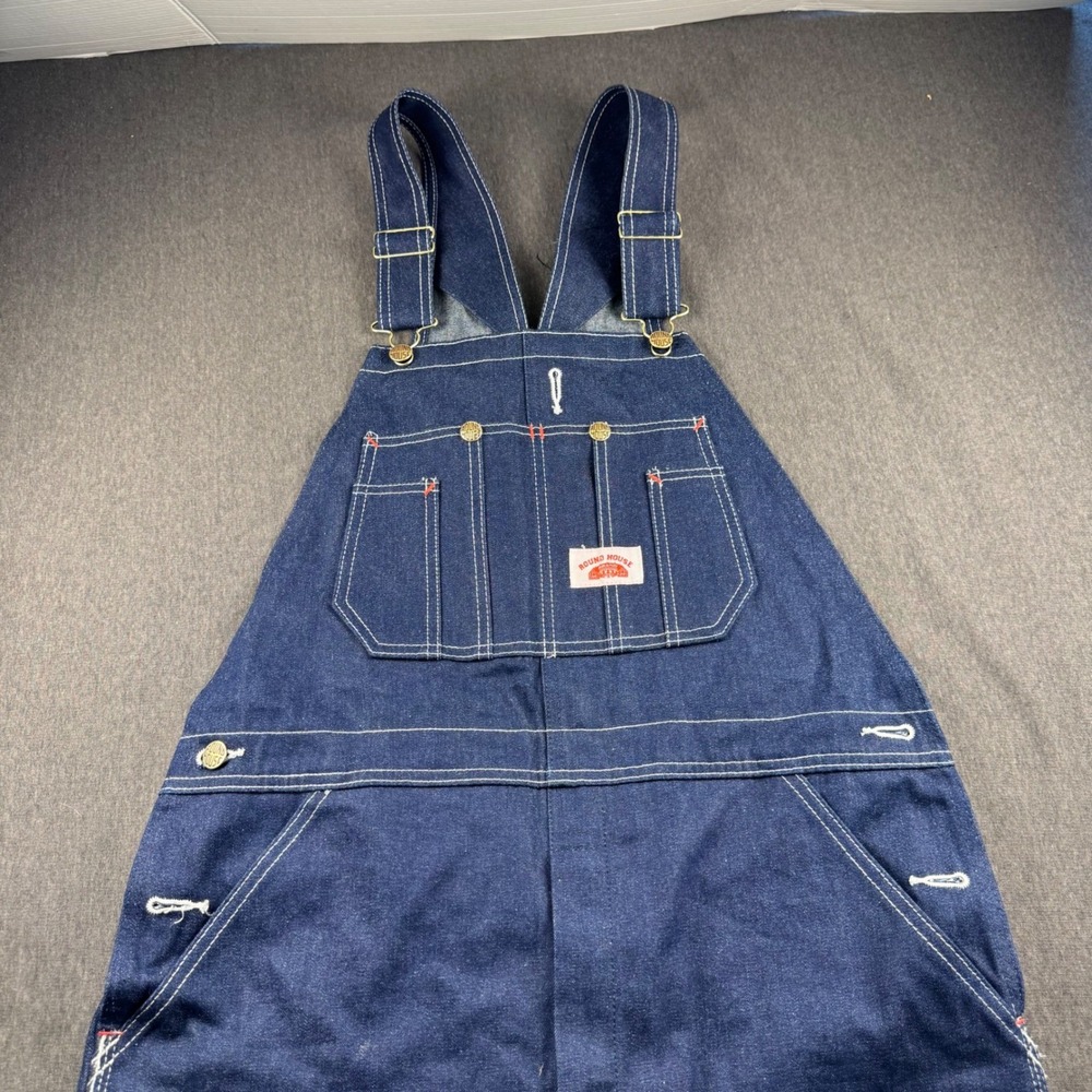 Round House Lot 966 Mens Denim Bib Overalls Dark Wash Made in USA 32x32